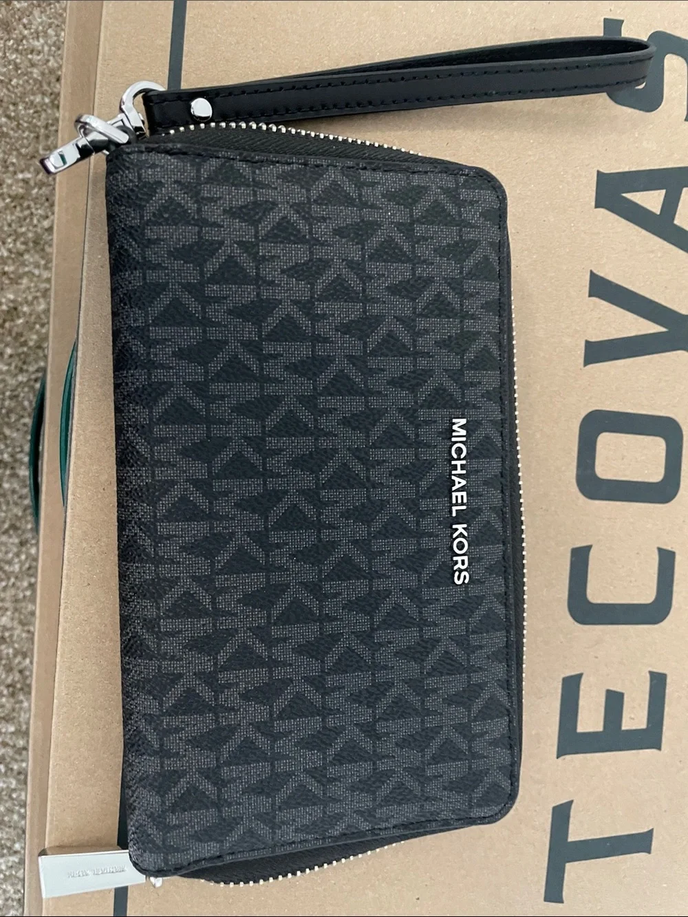 Michael Kors Black Logo-Print Zip Wristlet